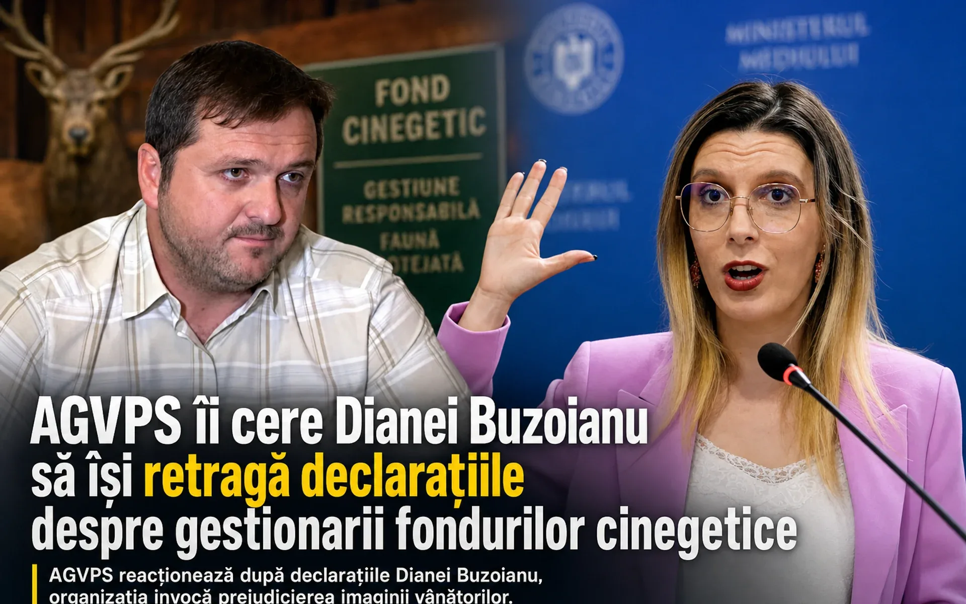 AGVPS îi cere Dianei Buzoianu să își retragă declarațiile despre gestionarii fondurilor cinegetice, organizația amenință cu sesizarea CNCD