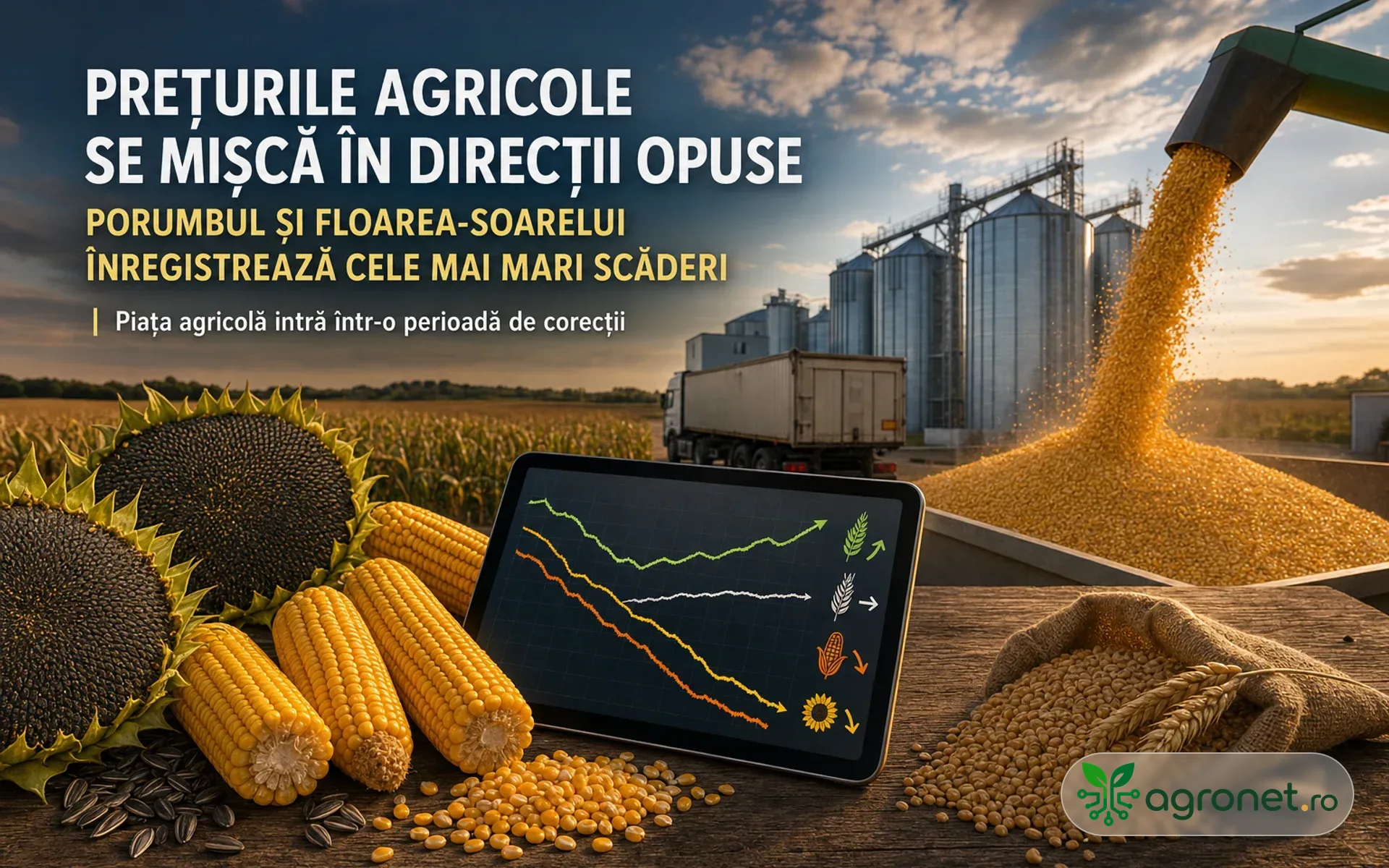 Prețurile agricole se mișcă în direcții opuse - Porumbul și floarea-soarelui înregistrează cele mai mari scăderi
